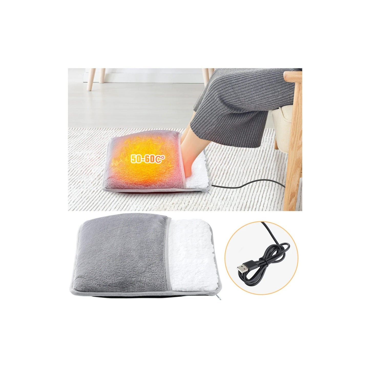 Coussin chauffant doux et lavable pour pieds