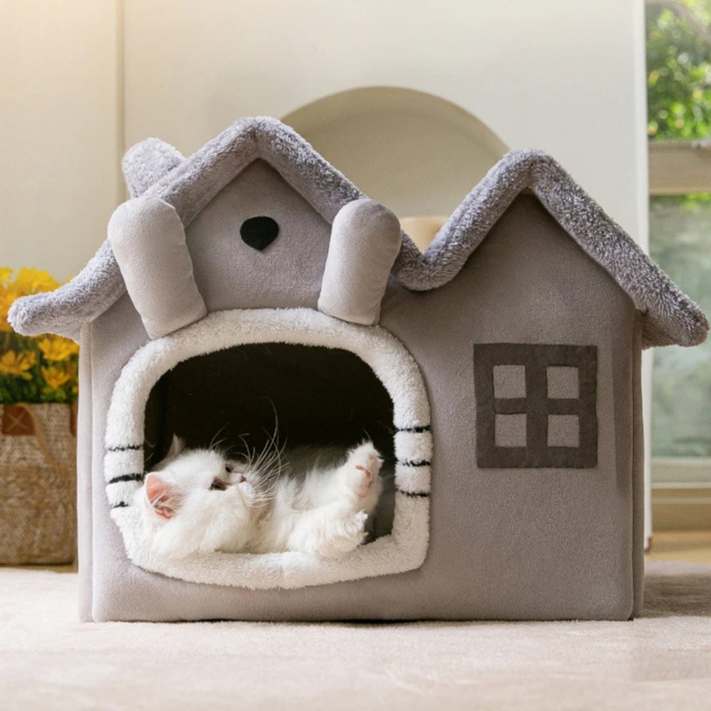 Coussin chat en forme de maison