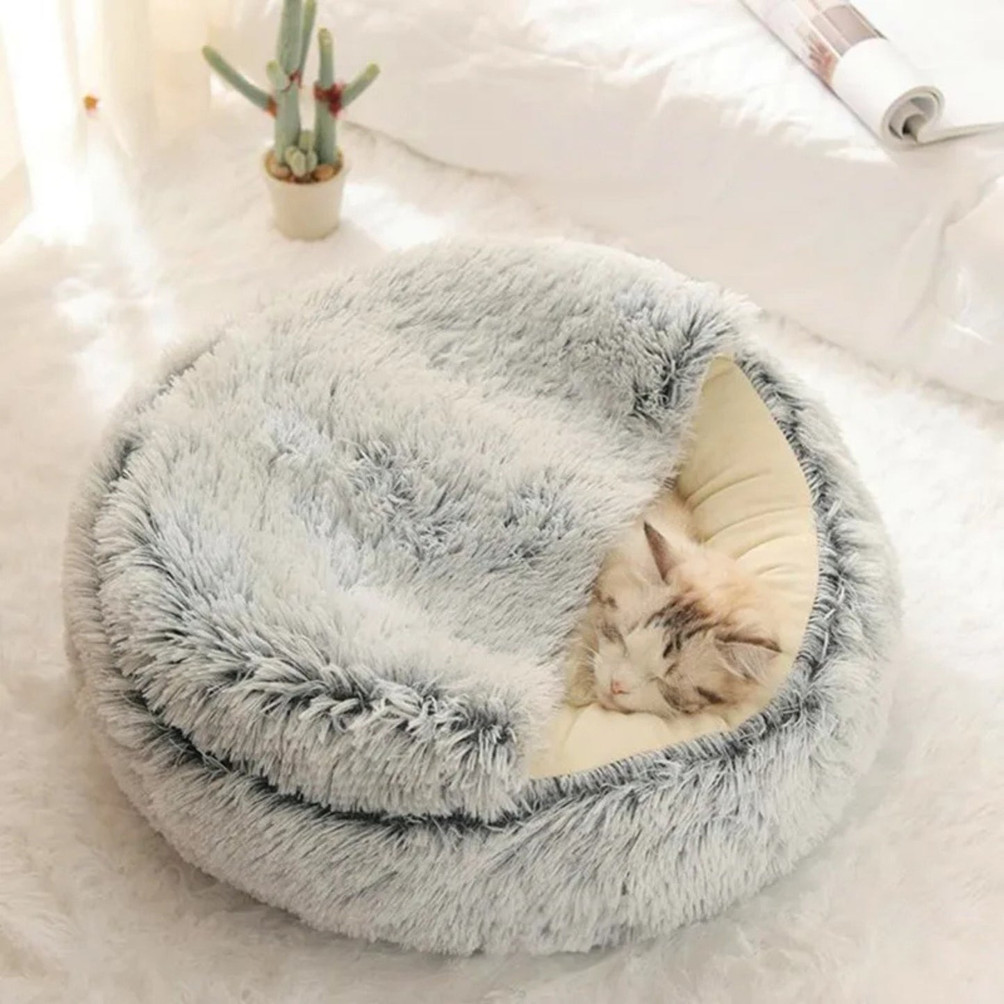 Coussin chat rond en forme de nid