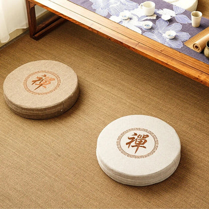 Coussin de sol rond en coton et lin pour méditation