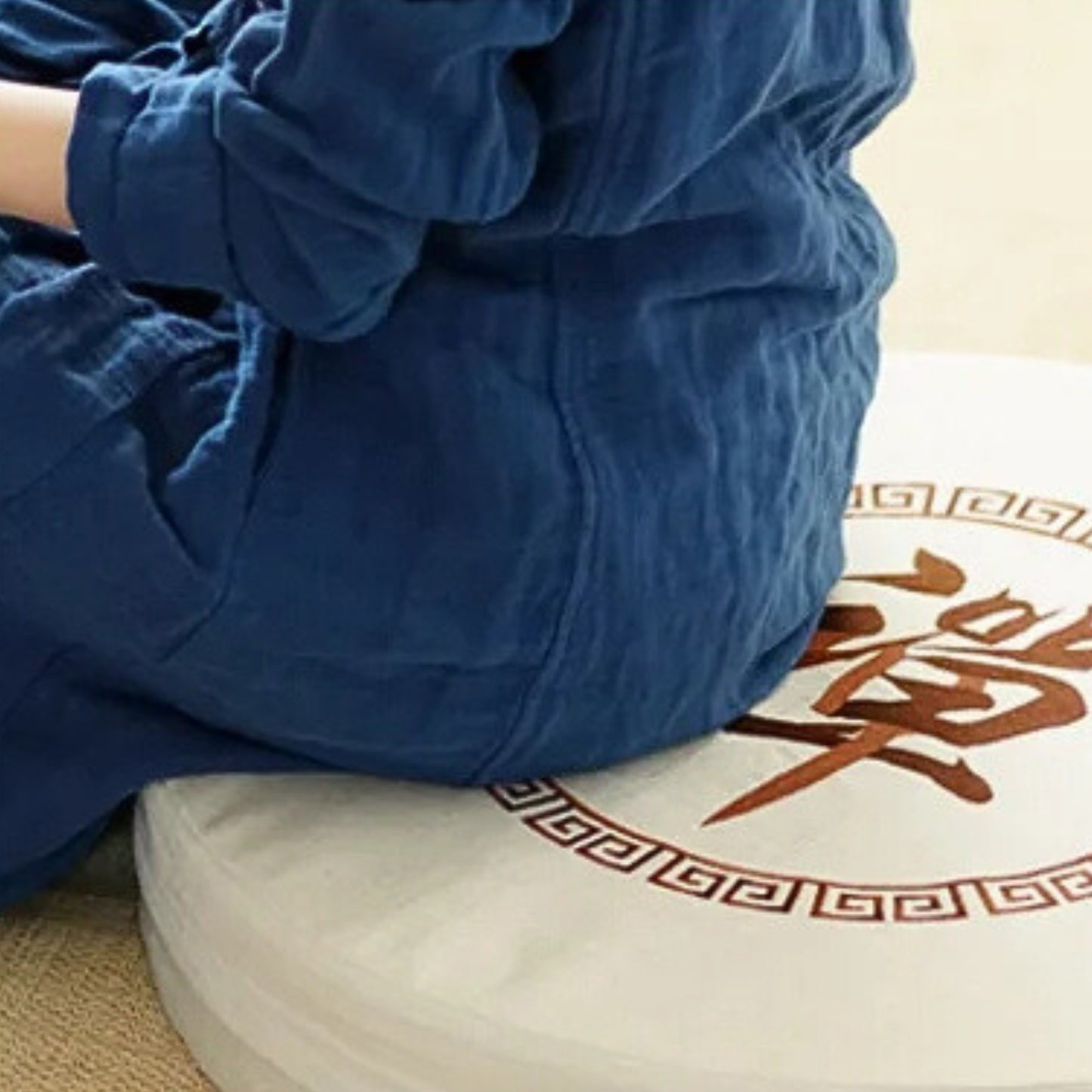 Coussin de sol rond en coton et lin pour méditation