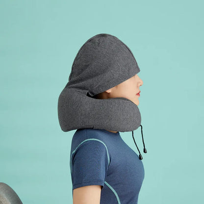 Coussin de voyage multifonctionnel avec capuche intégrée